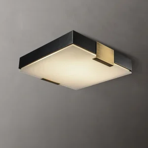 Modern Black Brass & Glass Flush Mount Light