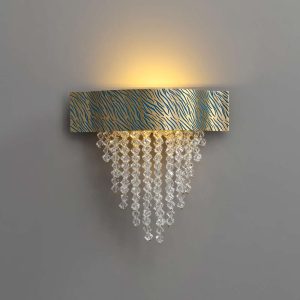 Blue Tiger Stripes Brass Crystal Wall Sconce