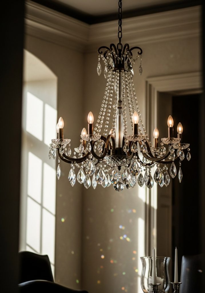 Crystal chandelier in elegant room — chandelier sizing guide