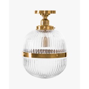 Hastings Semi-Flush Mount | Hand-Blown Ribbed Glass Antique Brass Ceiling Light