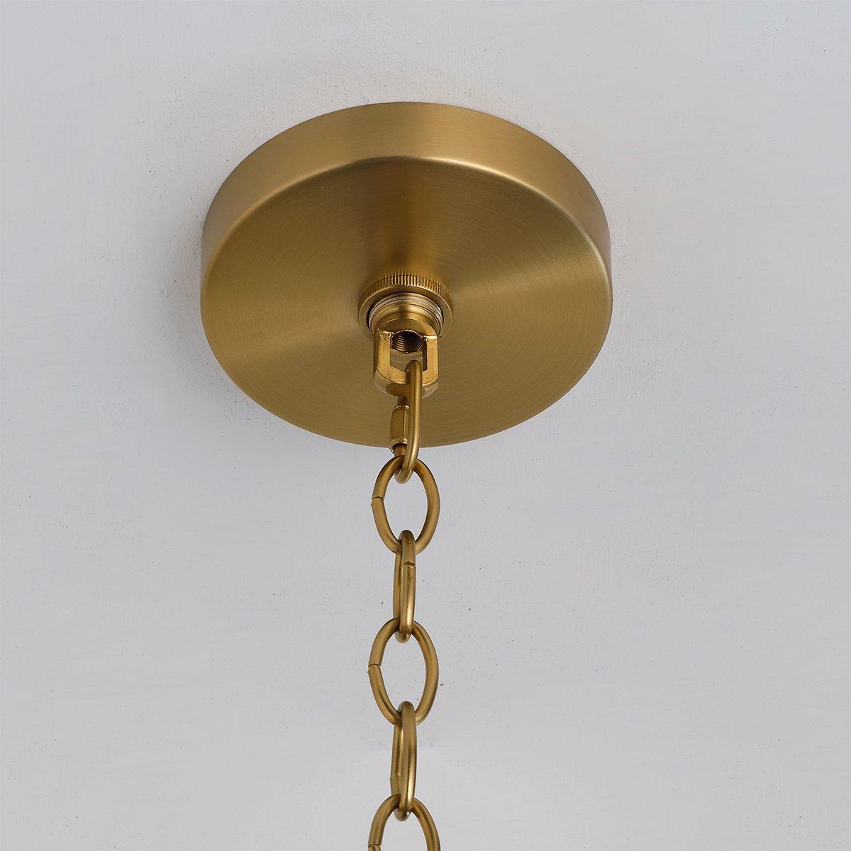 Handwoven Rattan Pendant Light with Aged Brass — Boho Coastal Hanging Lamp