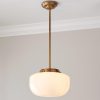 Schoolhouse Pendant Light with Opal Globe — Satin Brass Kitchen Island Hanging Light